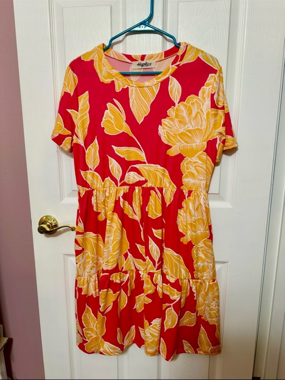 Haptics Hot Pink and Yellow Floral Tiered Dress Large NWOT